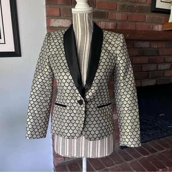 Juicy Coture Palladium Brocade Metallic Blazer in Gold Sz 0 - Picture 2 of 12